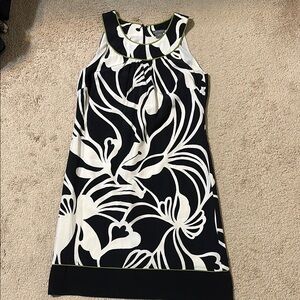 Ann Taylor Black and White Dress with Green Trim